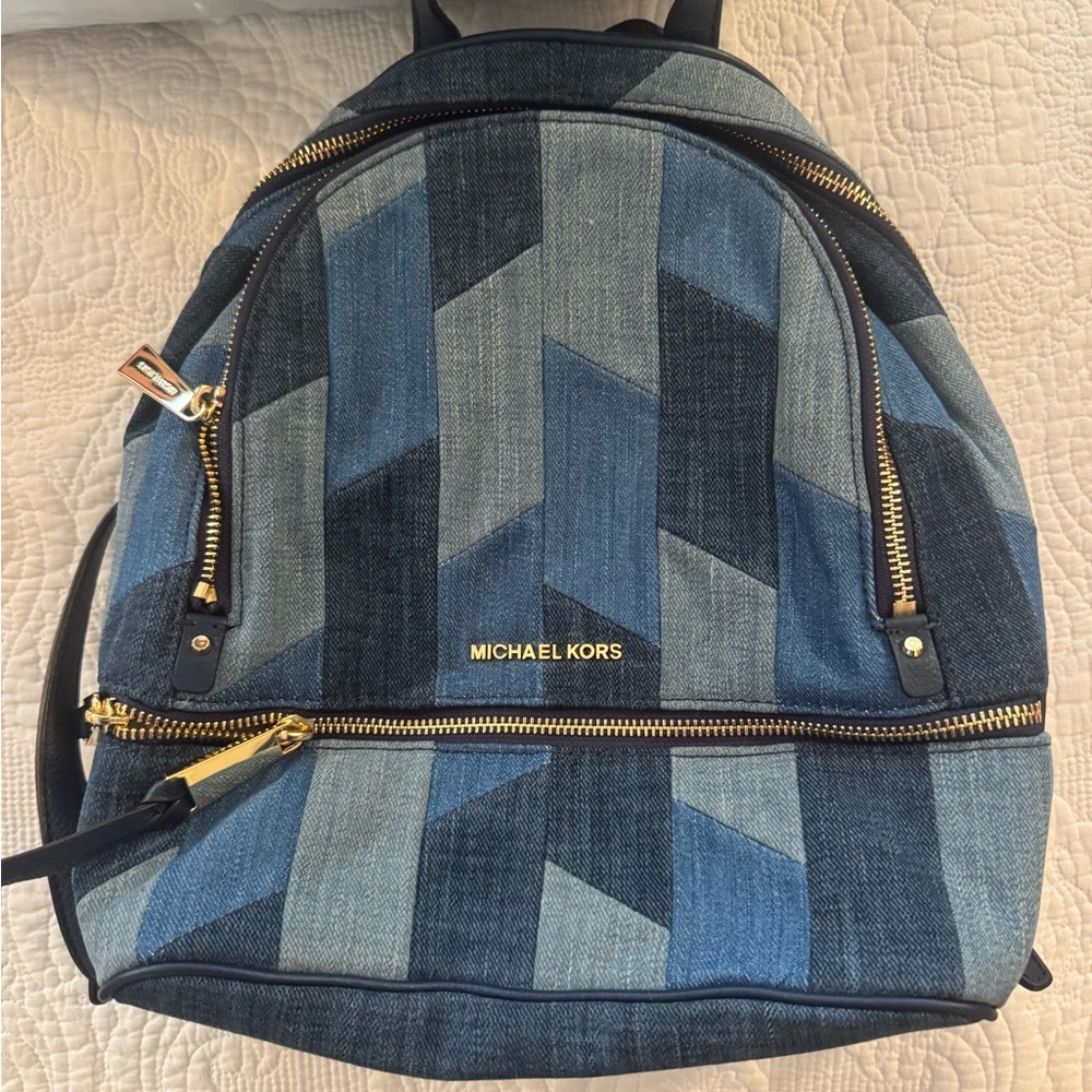 Michael Kors Denim Blue Chevron Backpack